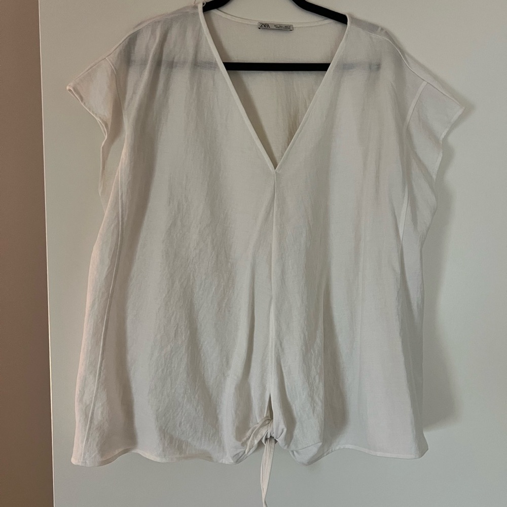 Zara Cream V-Neck Blouse